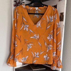 a new day Orange Floral V-Neck Blouse